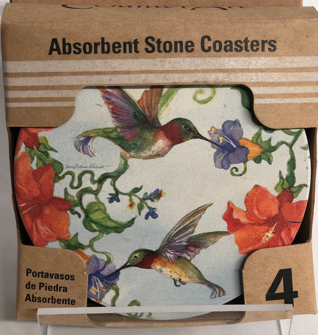 Absorbent Stone Coaster -Hummingbirds With Orange