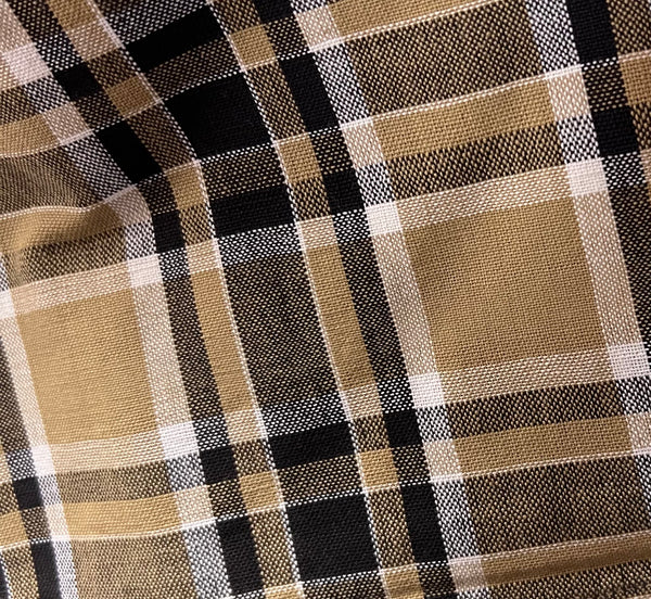 Table Cloth- Plaid- Light Brown, Black and White