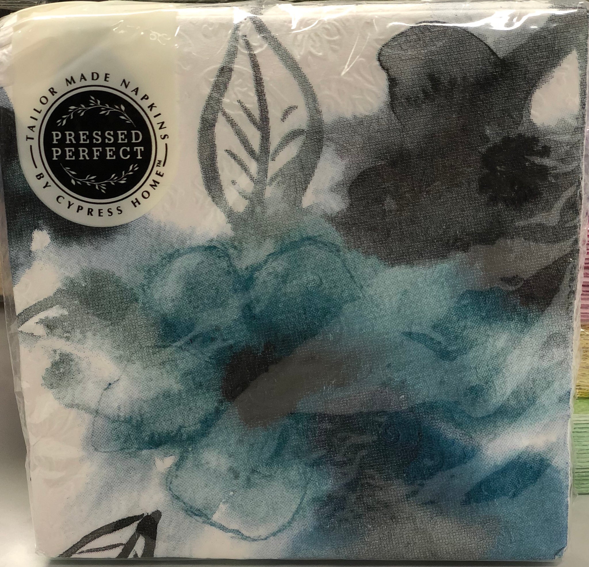 Cocktail Napkin- Embossed Teal Flowers