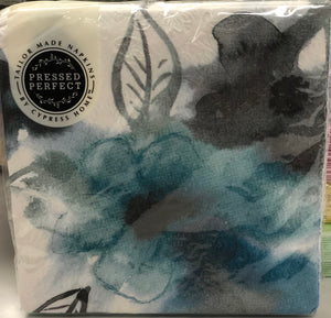 Cocktail Napkin- Embossed Teal Flowers