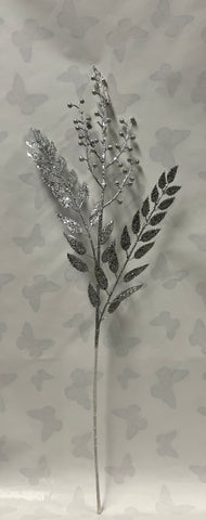 Glitter Smilax/Berry Spray -Silver