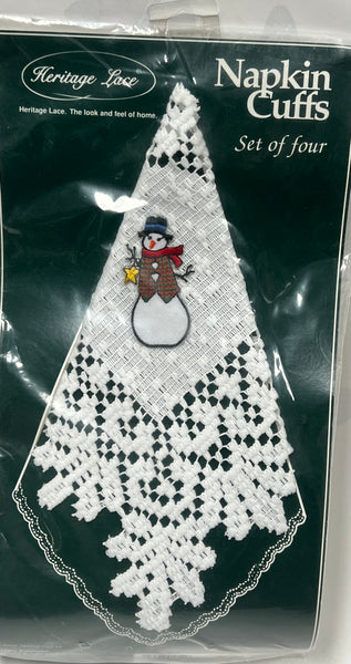 Napkin Cuffs -Classic With Snowman -White