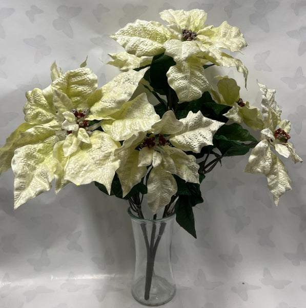 Poinsettia Bush -Velvet -Cream