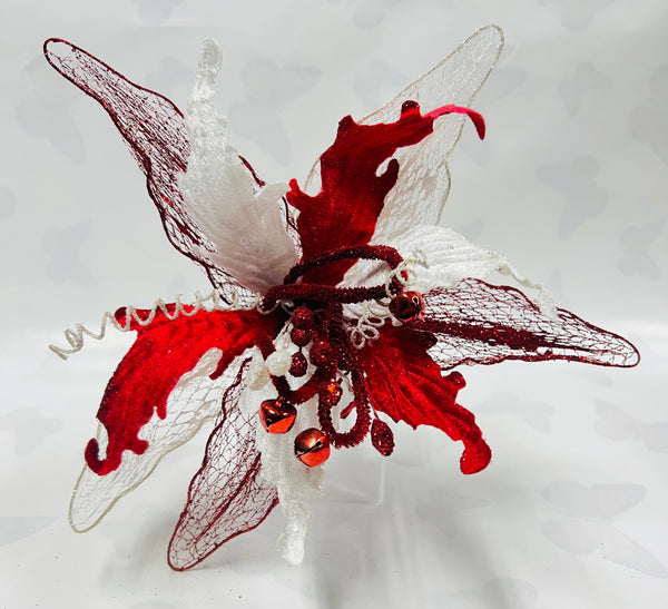 Red/ White Velvet Poinsettia Pick