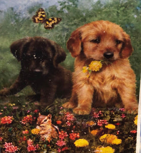 Pups and Flowers -Large Flag
