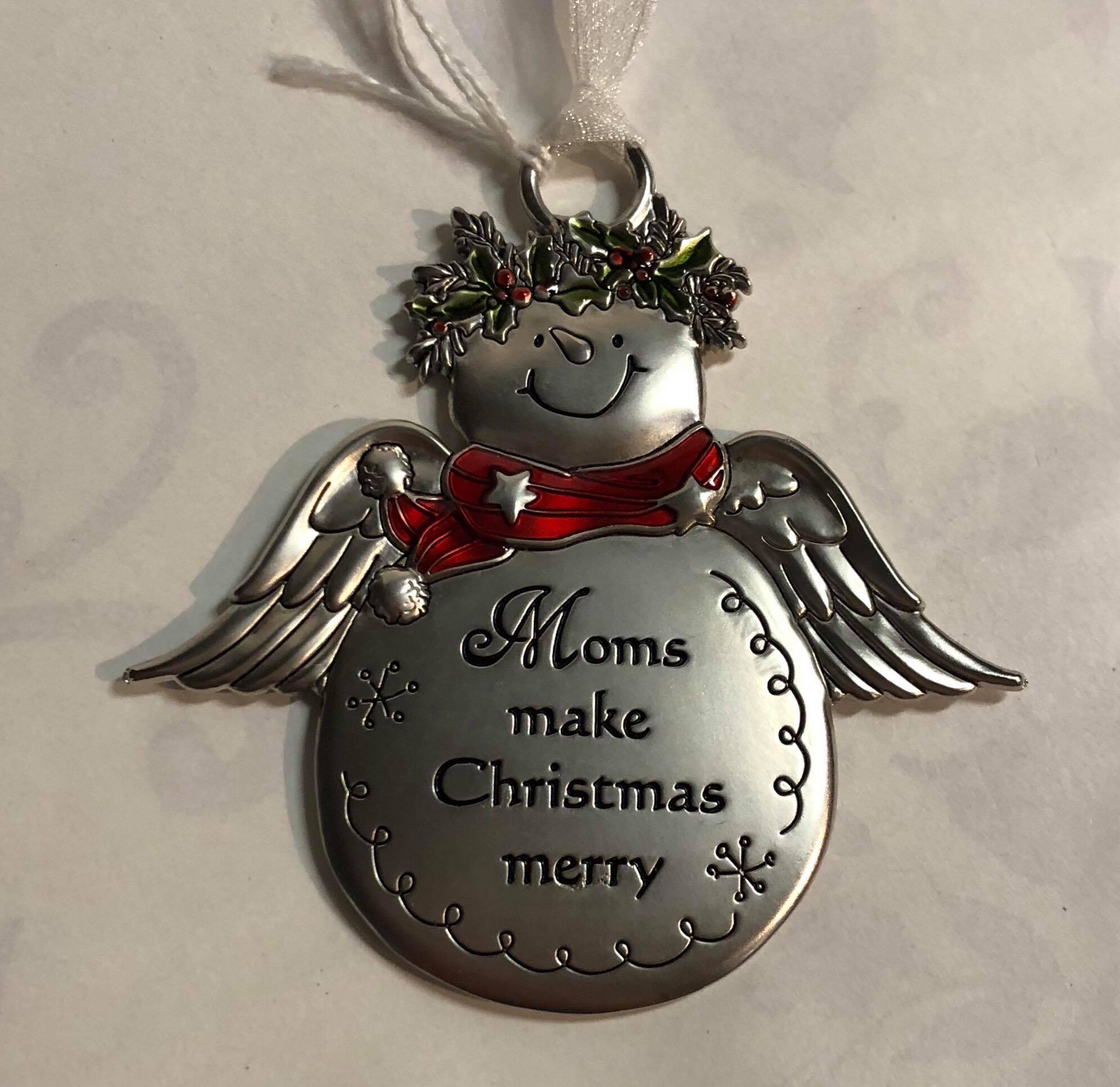 Snowman Angel Tree Ornament "Moms Make Christmas Merry"