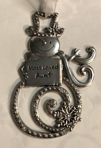 Snowman with sign Tree Ornament "Most loved Aunt"