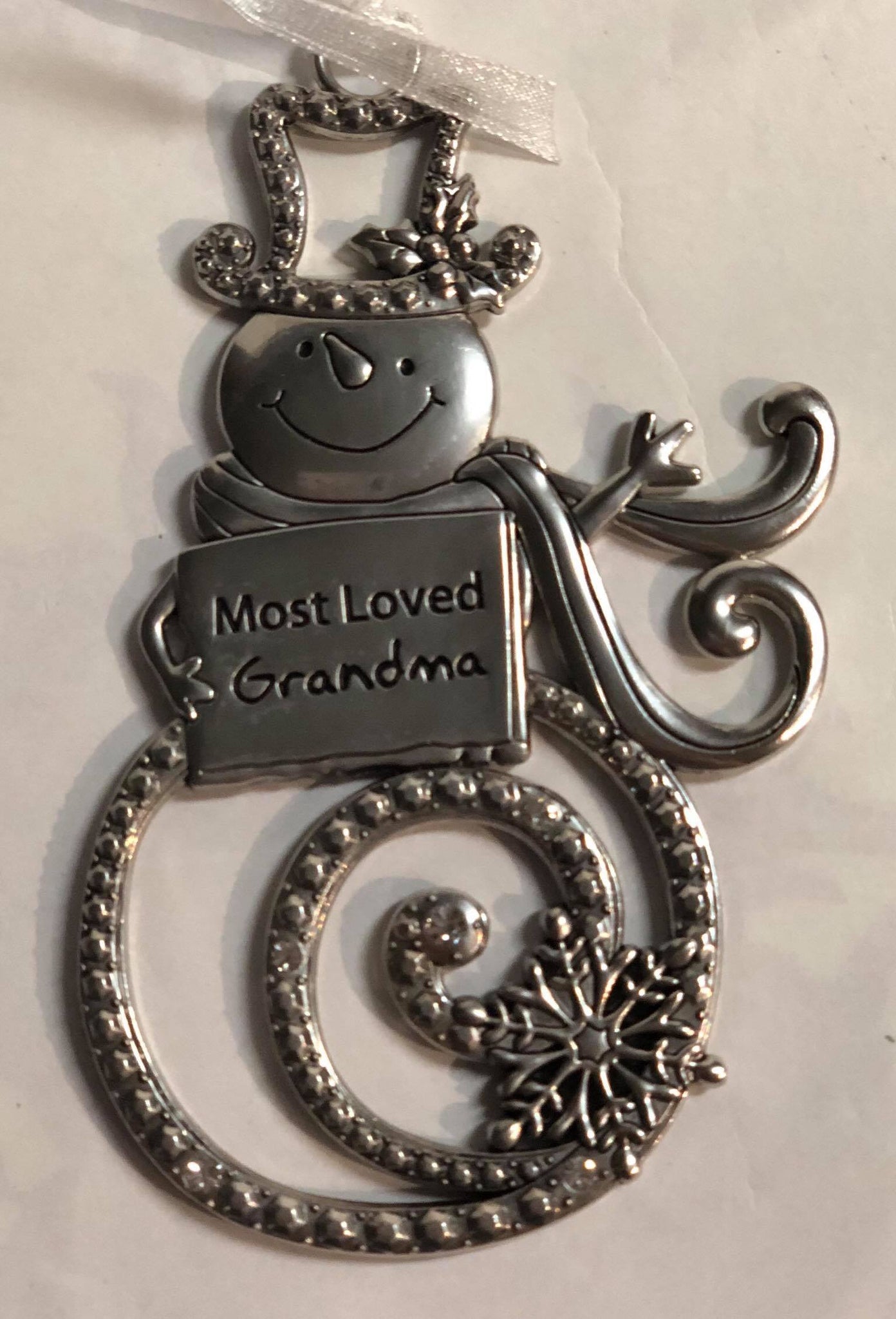 Snowman with sign Tree Ornament "Most Loved Grandma"