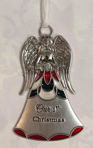 Angel Tree Ornament with Coloured Details "Our 1st Christmas"