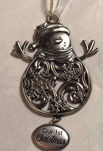 Snowman Tree Ornament with Hanging Charm "Our 1st Christmas"