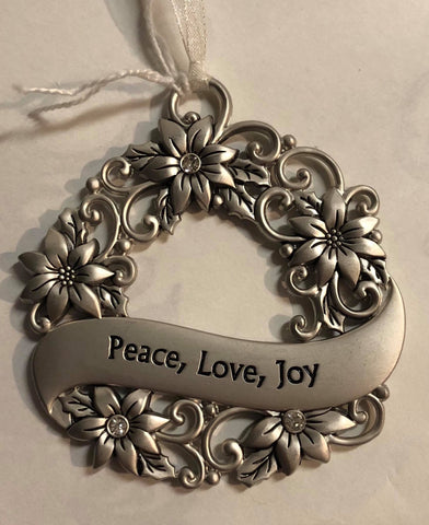 Wreath Tree Ornament "Peace, Love, Joy"