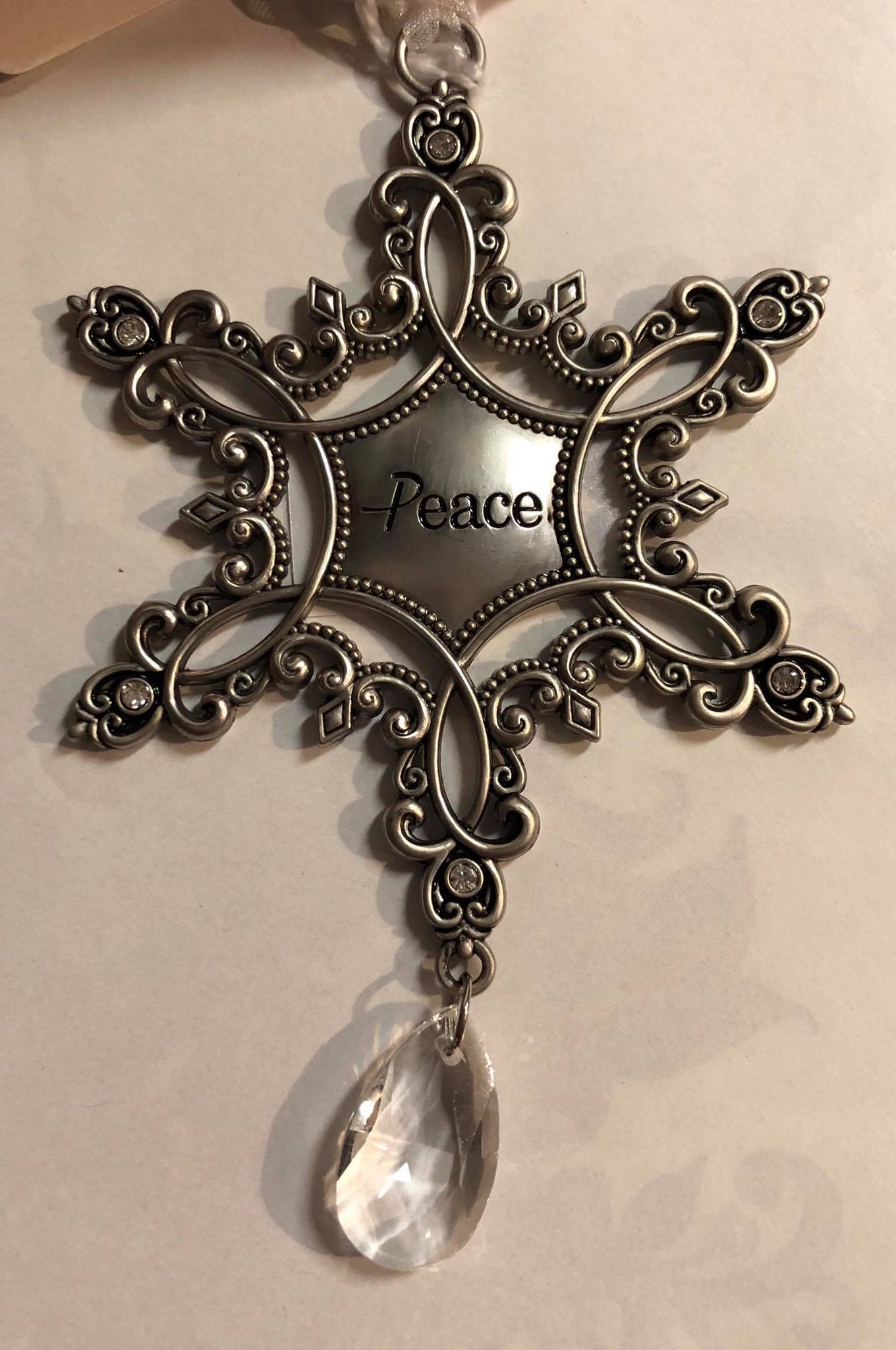 Snowflake Tree Ornament with Hanging Charm "Peace"