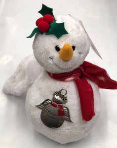Plush snowman with ornament "Friends Forever"