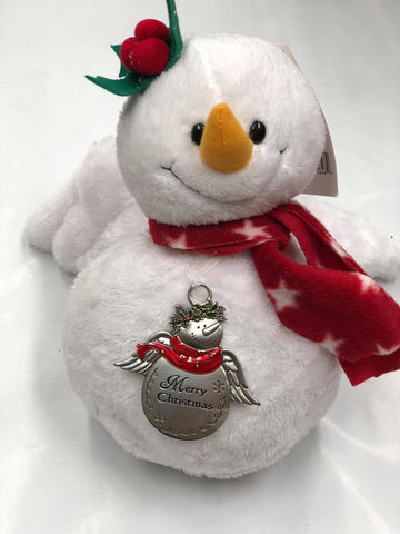 Plush snowman with ornament "Merry Christmas"
