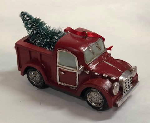 Red Truck Tree Ornament- silver details