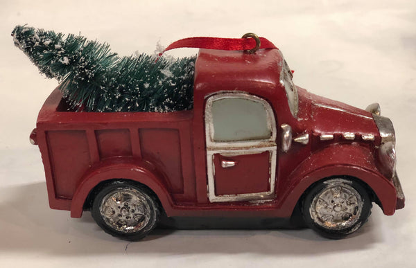 Red Truck Tree Ornament- silver details