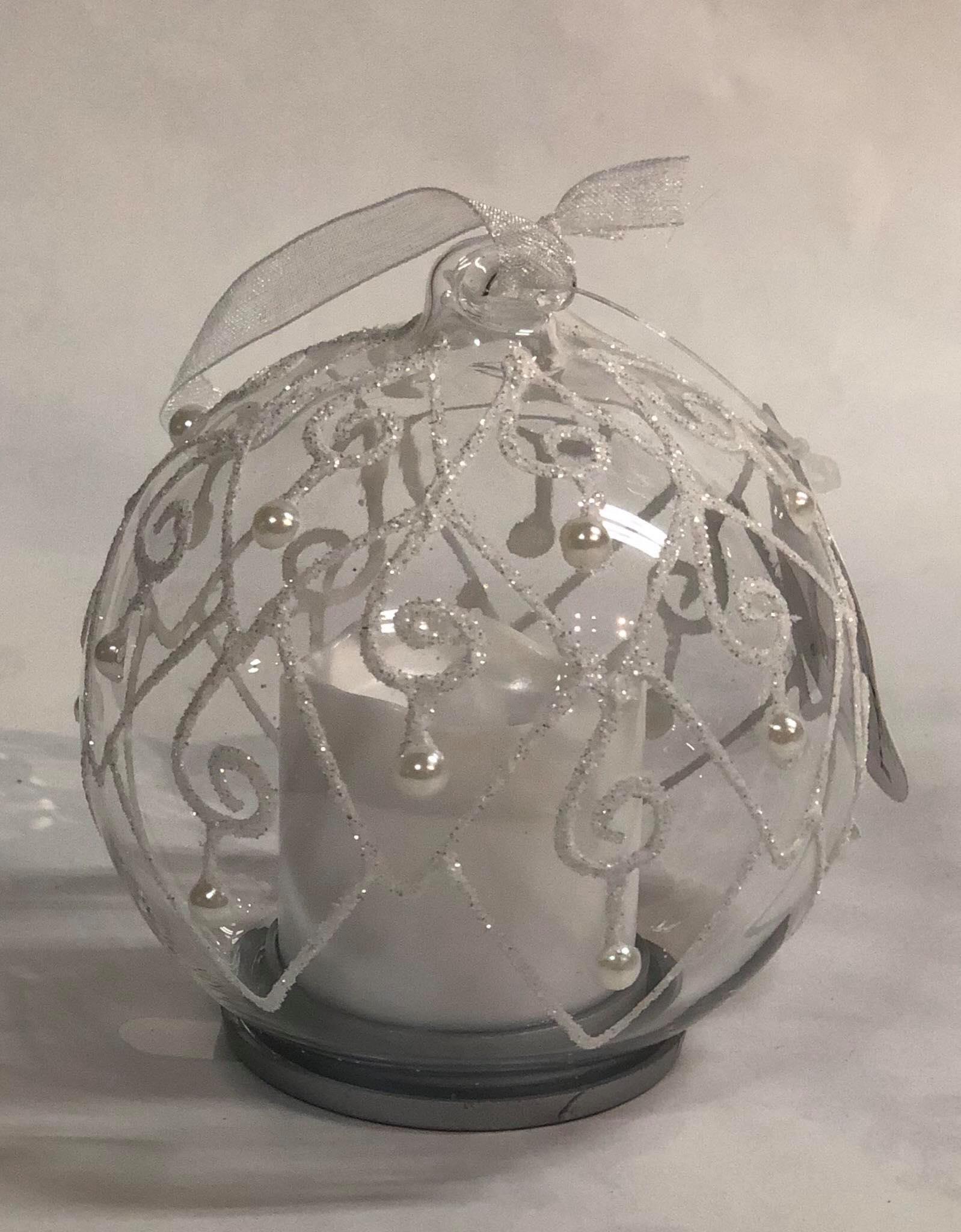 Glass Ornament with white candle -swirl pattern