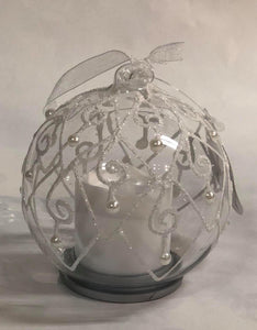 Glass Ornament with white candle -swirl pattern
