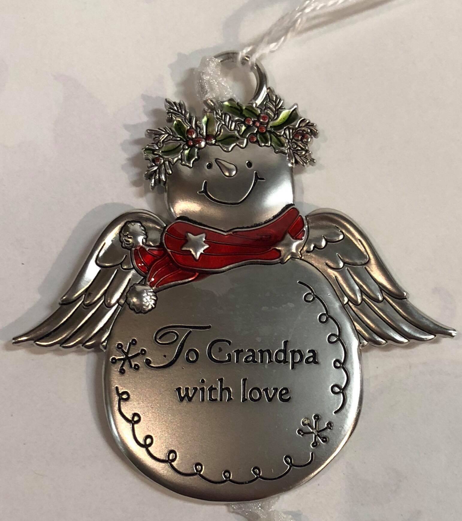 Snowman Angel Tree Ornament "To Grandpa With Love"